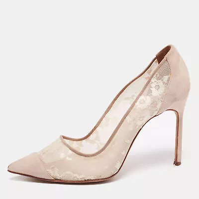 Manolo Blahnik Beige Suede And Lace Pointed-Toe Pumps Size 40 • $177.45