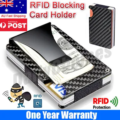 $8.95 • Buy Men Carbon Fiber Credit Card Holder RFID Blocking Slim Wallet Money Clip Purse