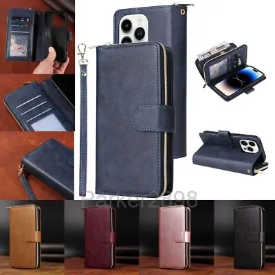 Case For IPhone 14 13 12 11 Pro Plus XS 8 7 Leather Multi Cards Zipper Wallet • £17.99