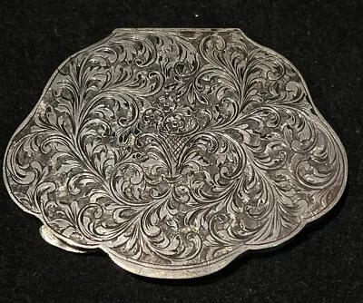 800 Silver Etched Antique Mirror Compact Box Estate Antique • $400