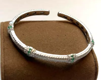 Judith Ripka Sterling Silver & Emerald Cuff Bracelet 7  • $195