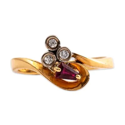 Vintage 14k Yellow & White Gold .16ct Ruby .039cttw Diamond Freeform Ring 6.25 • $344.50