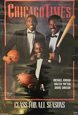 VINTAGE SPORTS POSTER ~ Michael Jordan Walter Payton Chicago Times Costacos 1988 • $39.88