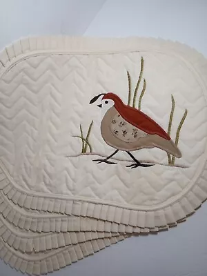 Quail Linen Print 4 Table Placemats Ivory & Brown  • $17.95