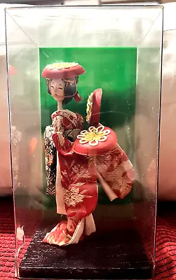 Vintage Japanese Geisha Doll In Plastic Box JAPAN 1975 Wood And Fabric • $11.16