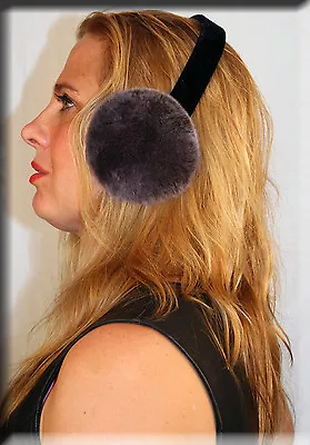 New Purple Frost Rex Rabbit Fur Ear Muffs Velvet Band - Efurs4less • $14.99