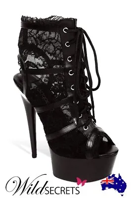 NEW Lapdance Shoes 6 Inch Black Lace Up Open Toe Ankle Booties Wild Secrets • $101.77