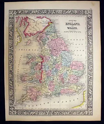 1864 Map England And Wales County Map Antique Original Hand Colored Mitchell • $49.50