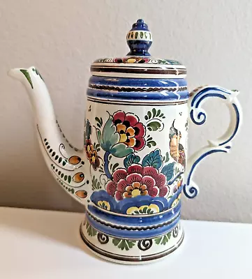 Delft Pottery Teapot Polychrome Floral Bird Holland Blue Flowers Botanical • $35.94