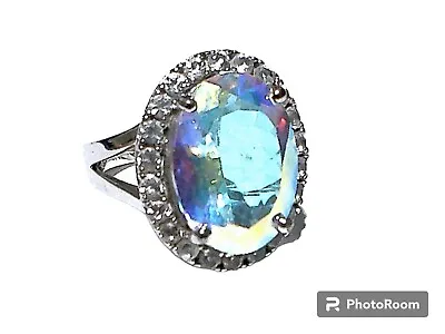 10.20CT Oval Mercury Mist Mystic Topaz And White Topaz Ring  925  - Size 6 • $35