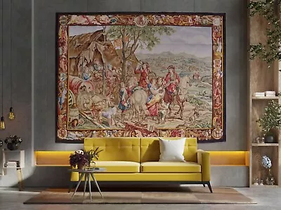 Hand-woven Wool Aubusson Tapestry Hunting Wall Hanging Art French Gobelins Weave • $7495.29