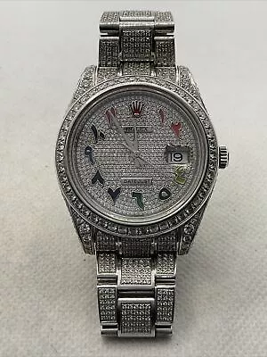 ROLEX DATEJUST II AUTOMATIC SWISS ARABIC DIAL 13.00TCW Diamond  Watch 116300 • $16777.99