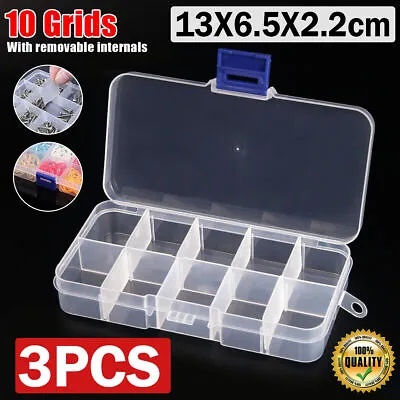 £2.79 • Buy 3X 10 Compartment Plastic Storage Boxes Organizer Craft Bead Nail Container Case