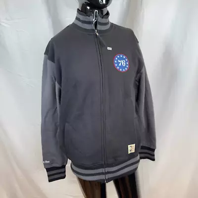 NEW Mitchell & Ness NBA Philadelphia 76ers Varsity Jacket Front Zip Black Mens L • $79