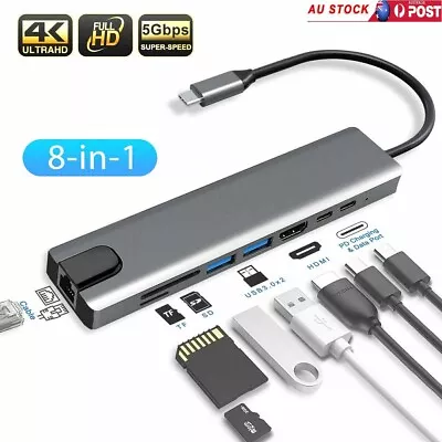 8in1 Port USB Type C HUB To HDMI 4K-Compatible RJ45 USB 3.0 Adapter Splitter Hub • $20.89