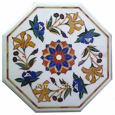 Corner Table Inlaid With Floral Design White Marble End Table From Cottage Craft • $297