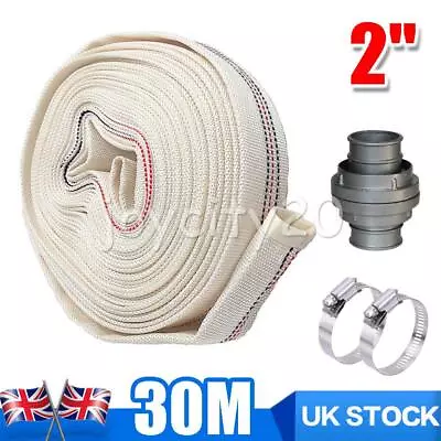 2  Layflat Hose PVC Water Delivery Discharge Pipe Pump Lay Flat Irrigation White • £34.52