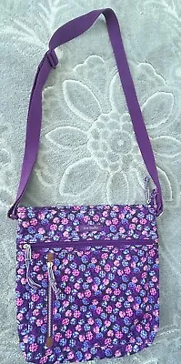 Vera Bradley Canvas Zip Hipster Shoulder & Cross-body Bag Purse Floral Purple • $16.99