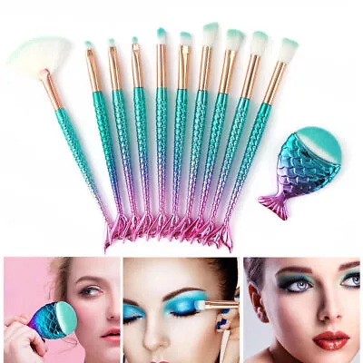 11 Mermaid Makeup Brushes Sun Red Brushes Girl Makeup Tool Set Gift • $30.79