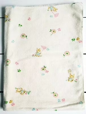 Vtg Dundee Receiving Blanket Yellow Bunny Cat Butterfly Net Flowers Flannel USA • $18