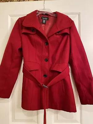 Nicole Miller Red Button Up Belted Lined Coat Women’s Size M • $28