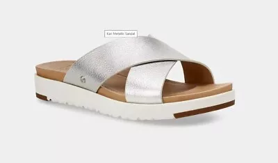 UGG Kari Metallic Silver Leather Sandals Womens 1102911-SLVR  Size 78 Brand New • $59