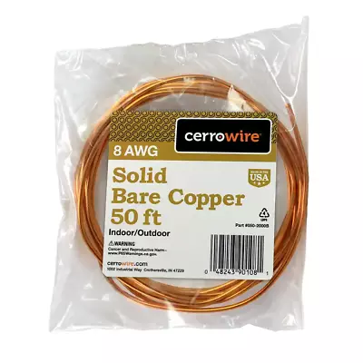50 Ft. 8-Gauge Solid SD Bare Copper Grounding Wire Un-Insulated Soft Drawn • $33.17