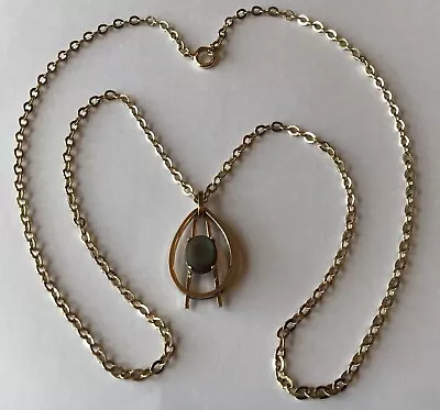 Vintage Art Deco Gold Filled Abalone Rhinestone Pendant Necklace • $50