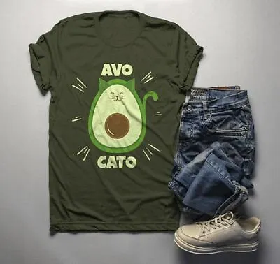 Men's Funny Cat T Shirt Avocato Shirt Avocado Graphic Tee Vegan Shirts Vegetaria • $21.45