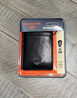 Dockers Men's Leather RFID-Blocking Wide Magnetic Front Pocket Wallet Black NEW • $29.99