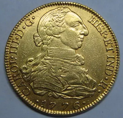 1776 Madrid 8 Escudos Charles Iii Assayer Pj Gold Doubloon Spanish Colonial Era • $3150