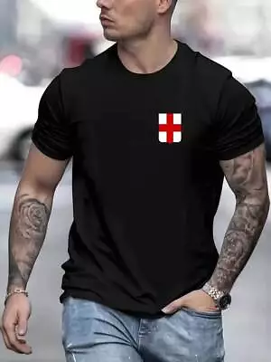 England Flag Print Mens T-shirt Classic Ultra Tee's Short Sleeve Cotton Black Te • £9.97