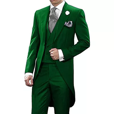 Green Handsome Tailcoat Morning Suits 3 Pieces Groom Tuxedos Groomsman Suit  • $80.98