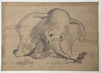 Walt Disney (Handmade) Drawing On Old Paper Signed & Stamped • £91.98