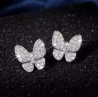 2Ct Marquise Cut Simulated Diamond 14K White Gold Plated Butterfly Stud Earrings • $94.49