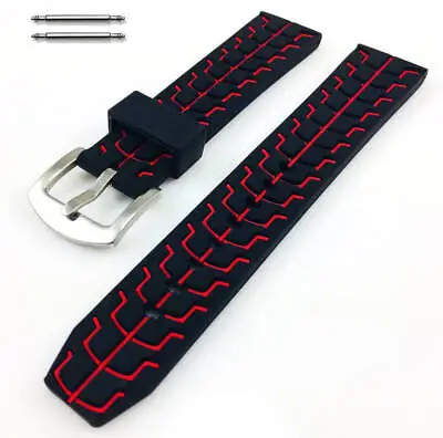 Black & Red Sports Tire Track Rubber Silicone Replacement Watch Band Strap #67 • $12.95
