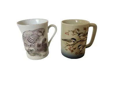 Lot Of 2 Vintage Otagiri Japan Mugs Cups Birds Barn Owl Chickadee Winter Relief • $29.31