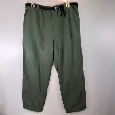 LL Bean Hiking Pants Mens XL Green Belted Elastic Waist Straight Ankle Zip 40x31 • $19.58