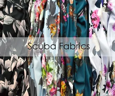 Floral Scuba Crepe Material Spandex Jersey Stretch Dress Fabric 58  By Meter • £8.79