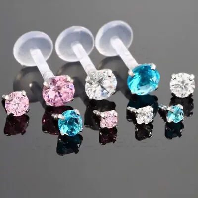 16G Bio-Flex Push-In CZ Prong Set Labret Monroe Tragus Piercing • $2.93