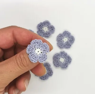 Set Of 3 Tiny Handmade Crochet Lavender Flowers Applique Purple Flowers Sewing • £5