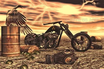 Harley Davidson Chopper Motorcycle Nuclear Apocalypse Sturgis Biker Art Print • $22.95