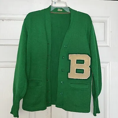 50s 60s Vintage  Mens Black B Letter Man   Cardigan Sweater Varsity • $65