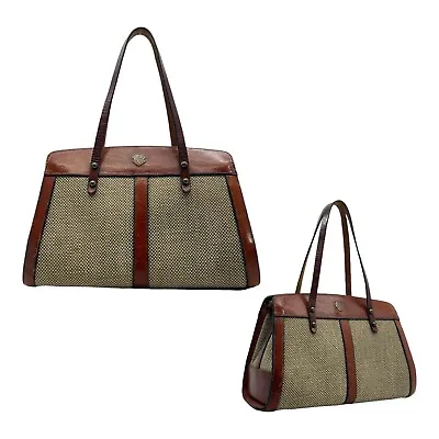 Vintage 60s 70s JOHN ROMAIN Large Tweed Leather Structured Satchel Bag Handbag • $299.99