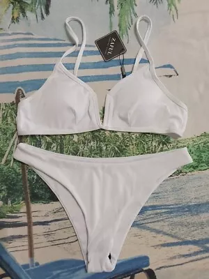 *NWT* Women's Zaful Size L(8) White High Waist Cheeky Bottom Bikini #s18 • $16.99