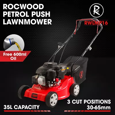 Petrol Lawnmower Push RocwooD 132cc 16  Mower Plus FREE Oil • £154.99