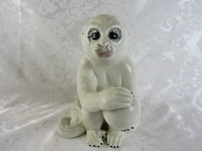 Vintage WHITE Porcelain Capuchin Monkey Statue Italy Elvis & Graceland 7 3/4” • $150