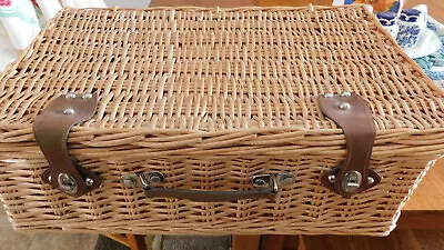 24-275 Vintage Wicker Rattan Picnic Basket Suitcase BOHO Leather Straps Retro • $40