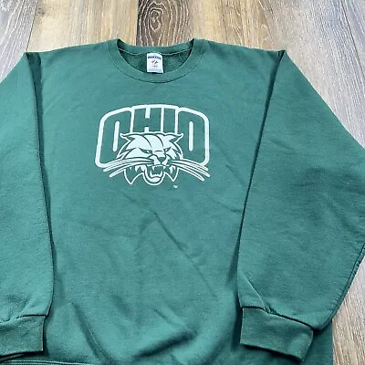 Vintage Ohio Bobcats Sweatshirt Mens L Green University Team Mascot Logo Sweater • $39.95