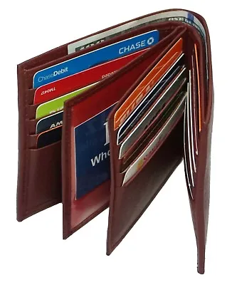 Bifold Mens Wallet Hipster Large Thick 20 Credit Card-  ID Holder Burgundy AH99 • $15.35